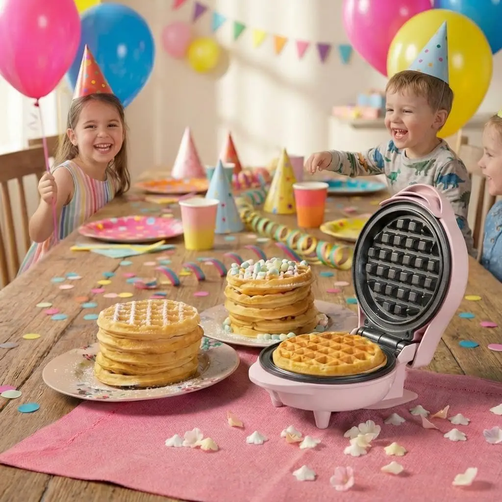 Bestron Mini-Waffeleisen für klassische Waffeln | Retro Design, 550 Watt, Pink - view 5