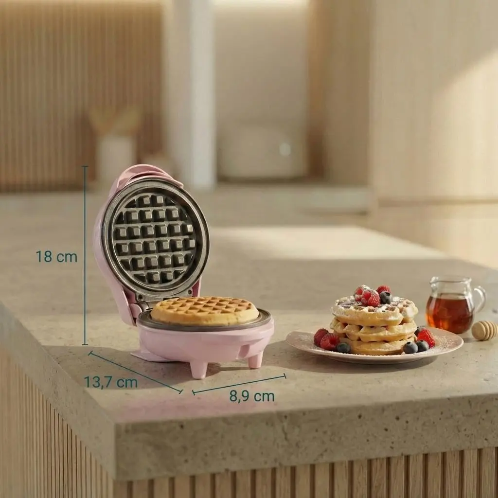 Bestron Mini-Waffeleisen für klassische Waffeln | Retro Design, 550 Watt, Pink - view 2