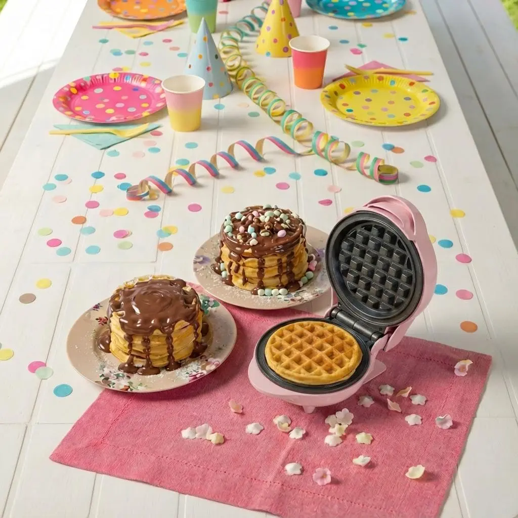 Bestron Mini-Waffeleisen für klassische Waffeln | Retro Design, 550 Watt, Pink - view 3