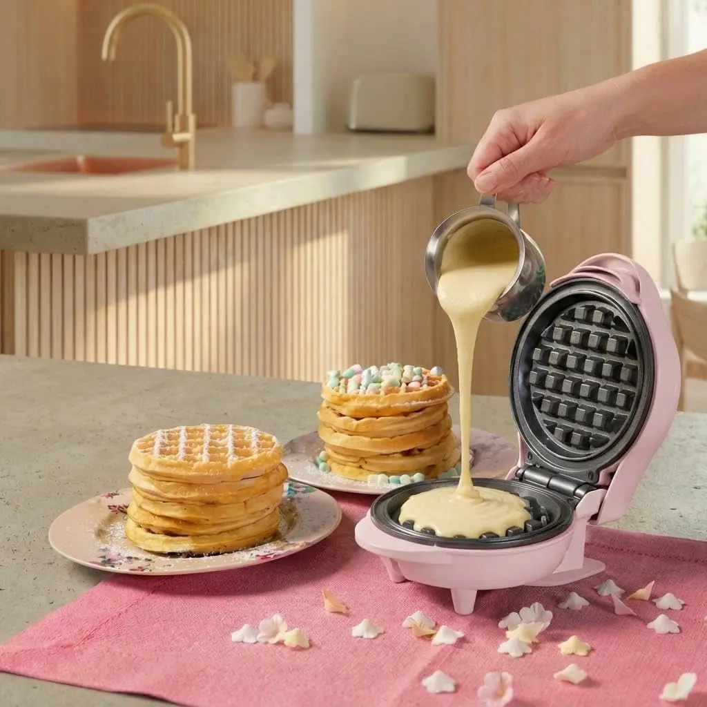 Bestron Mini-Waffeleisen für klassische Waffeln | Retro Design, 550 Watt, Pink - view 4