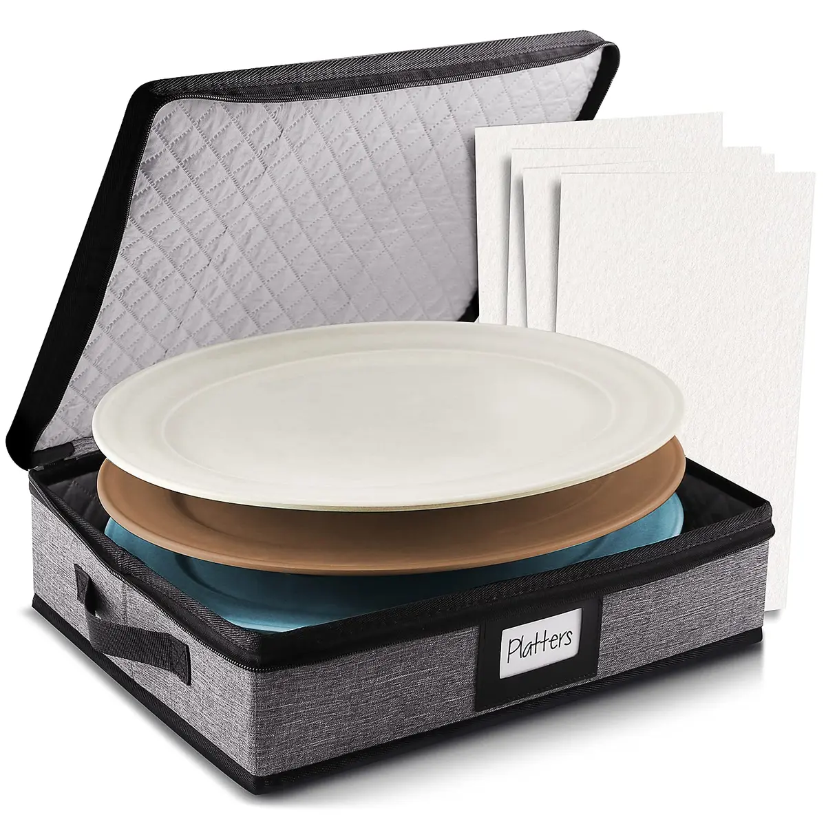 STORAGEBUD Platter Storage Case, Hard Shell, Quilted & Stackable 16"x 12.5"x 3.5" | Protect Fine China - main product image