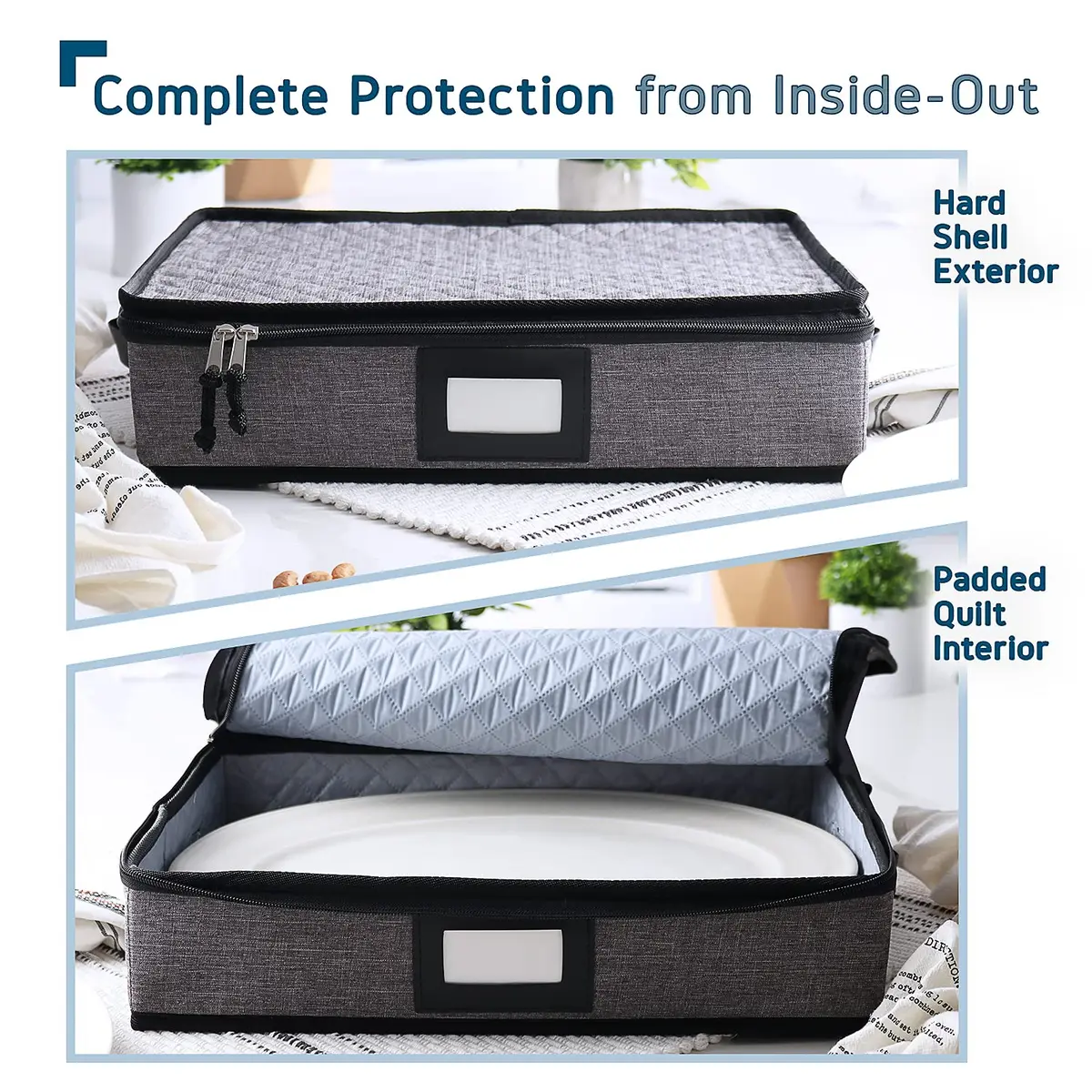 STORAGEBUD Platter Storage Case, Hard Shell, Quilted & Stackable 16"x 12.5"x 3.5" | Protect Fine China - view 5
