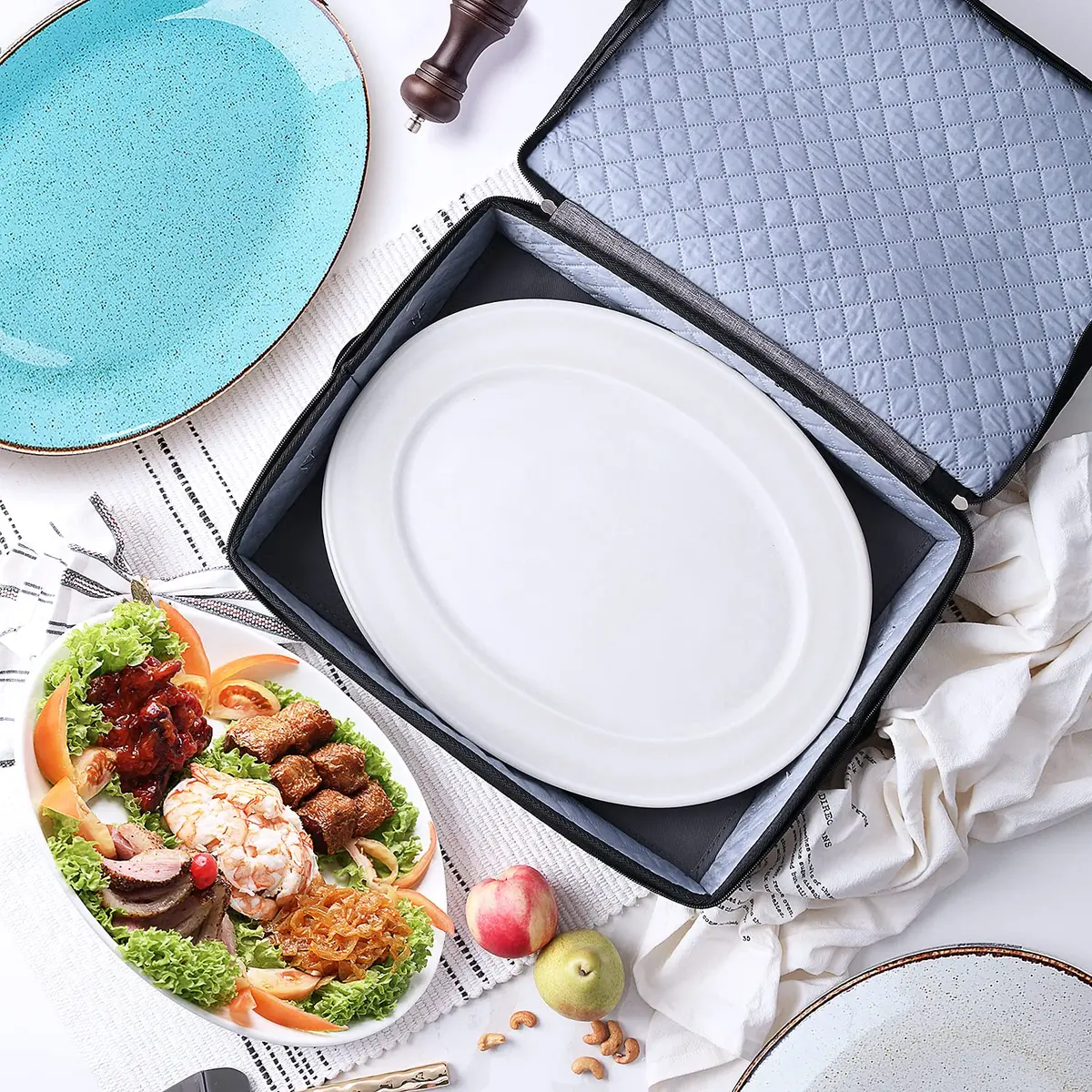 STORAGEBUD Platter Storage Case, Hard Shell, Quilted & Stackable 16"x 12.5"x 3.5" | Protect Fine China - view 6