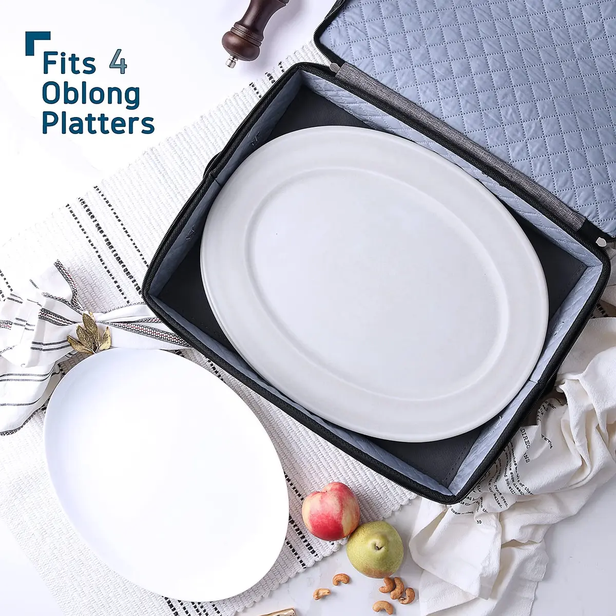 STORAGEBUD Platter Storage Case, Hard Shell, Quilted & Stackable 16"x 12.5"x 3.5" | Protect Fine China - view 2