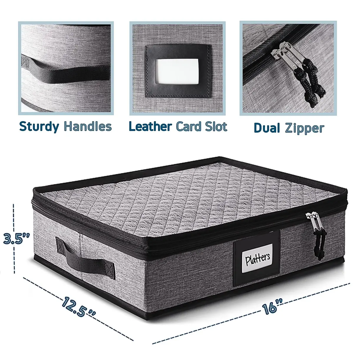 STORAGEBUD Platter Storage Case, Hard Shell, Quilted & Stackable 16"x 12.5"x 3.5" | Protect Fine China - view 3