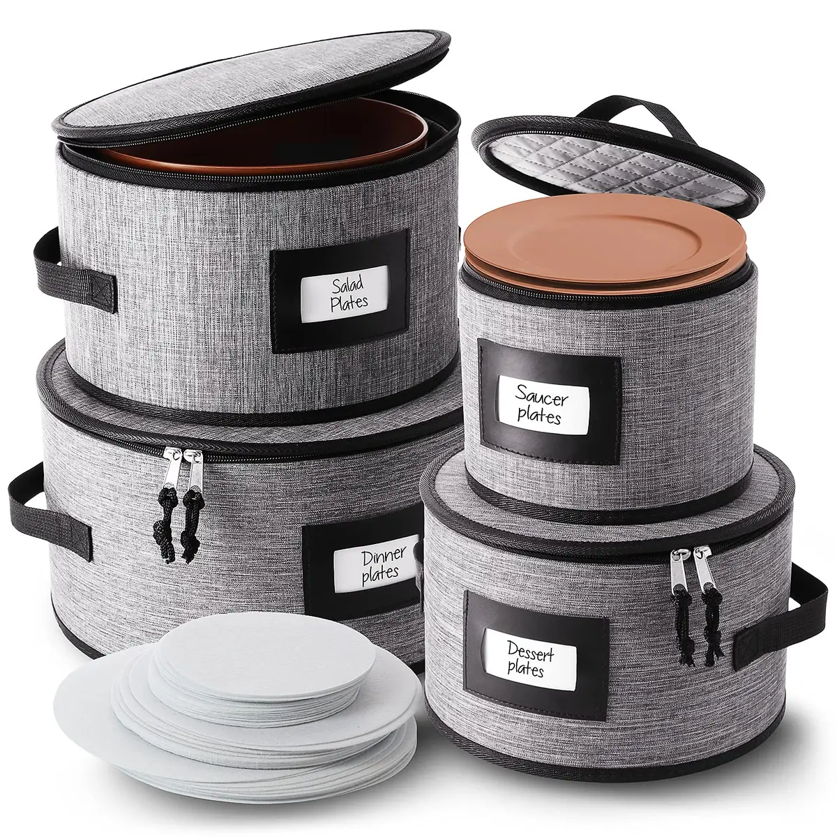 STORAGEBUD Fine China Storage Containers Hard Shell 4 Piece | Stackable Dish Organizer with Dividers - main product image