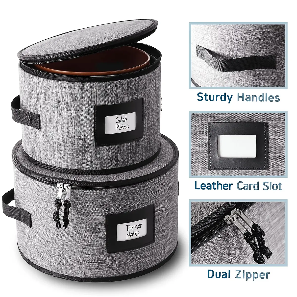 STORAGEBUD Fine China Storage Containers Hard Shell 4 Piece | Stackable Dish Organizer with Dividers - view 3
