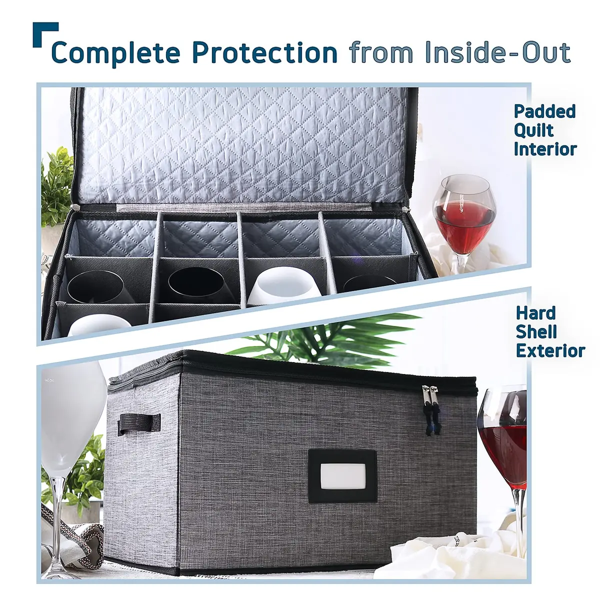 STORAGEBUD Wine Glass Storage Box with Dividers 12 Cups | Padded & Stackable for Moving & Seasonal Storage - view 5