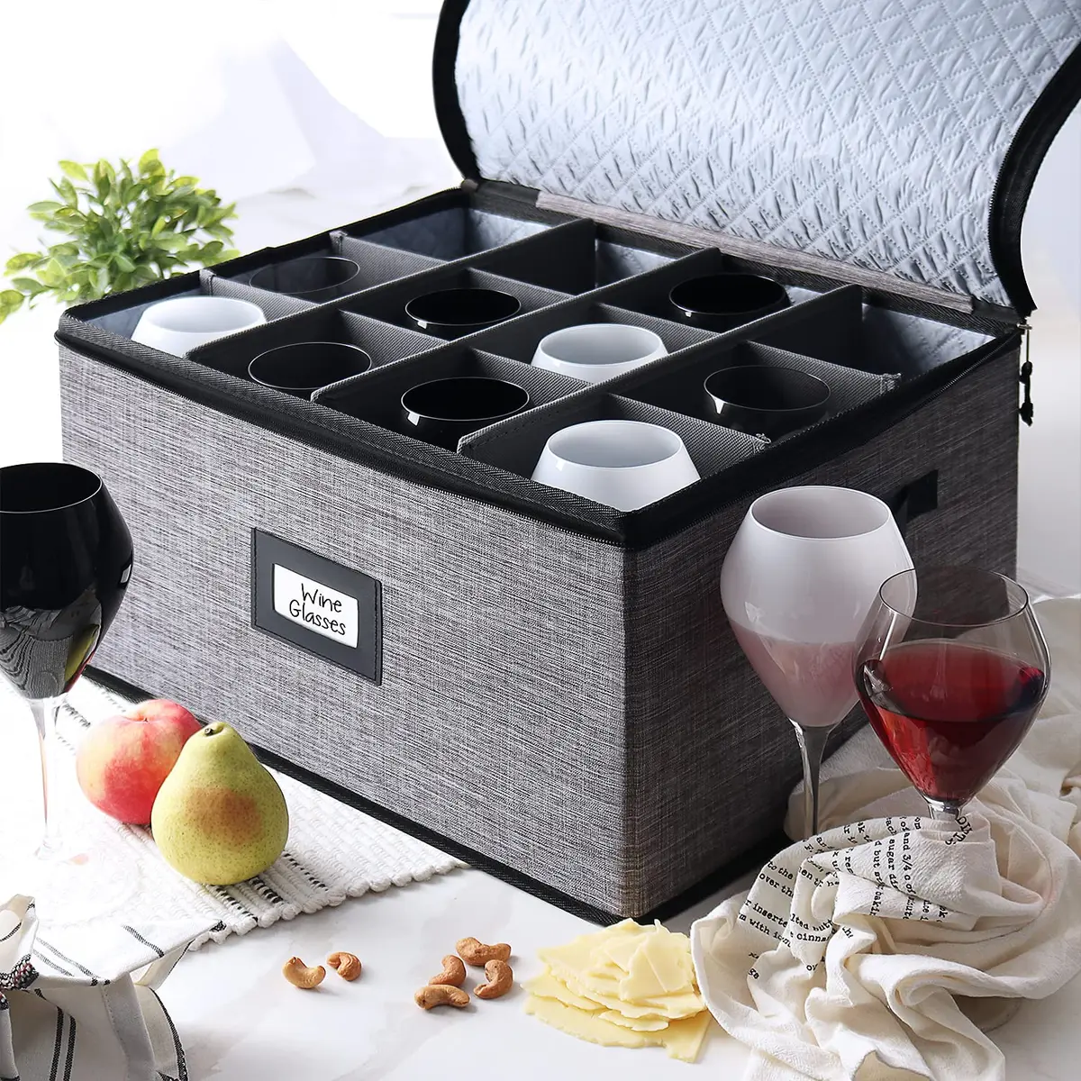 STORAGEBUD Wine Glass Storage Box with Dividers 12 Cups | Padded & Stackable for Moving & Seasonal Storage - view 6