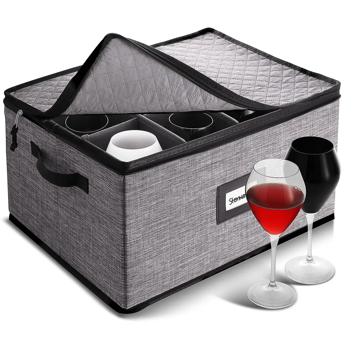 STORAGEBUD Wine Glass Storage Box with Dividers 12 Cups | Padded & Stackable for Moving & Seasonal Storage - main product image
