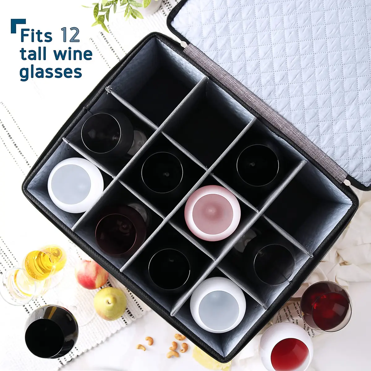 STORAGEBUD Wine Glass Storage Box with Dividers 12 Cups | Padded & Stackable for Moving & Seasonal Storage - view 2