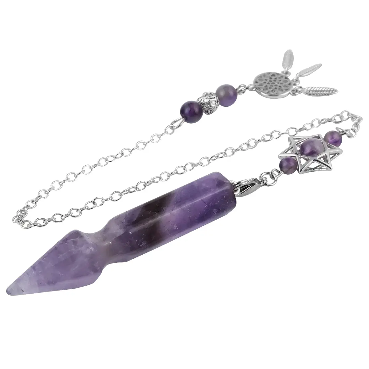 SUNYIK Amethyst Healing Crystal Point Pendulum 2.4'' | Divination & Protection with Unique Dreamcatcher - main product image