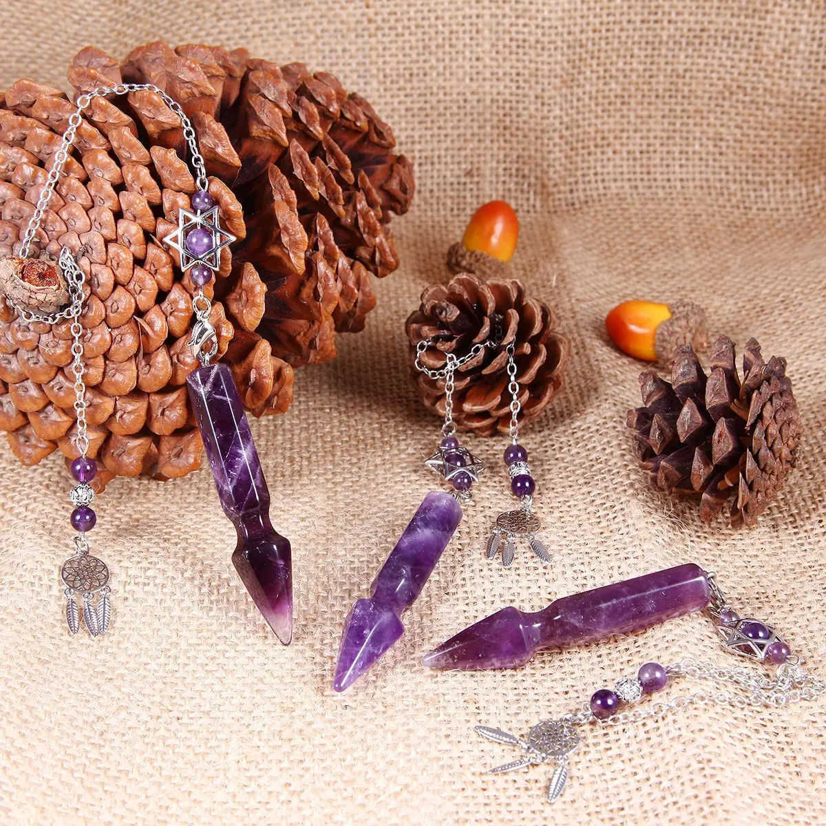 SUNYIK Amethyst Healing Crystal Point Pendulum 2.4'' | Divination & Protection with Unique Dreamcatcher - view 6