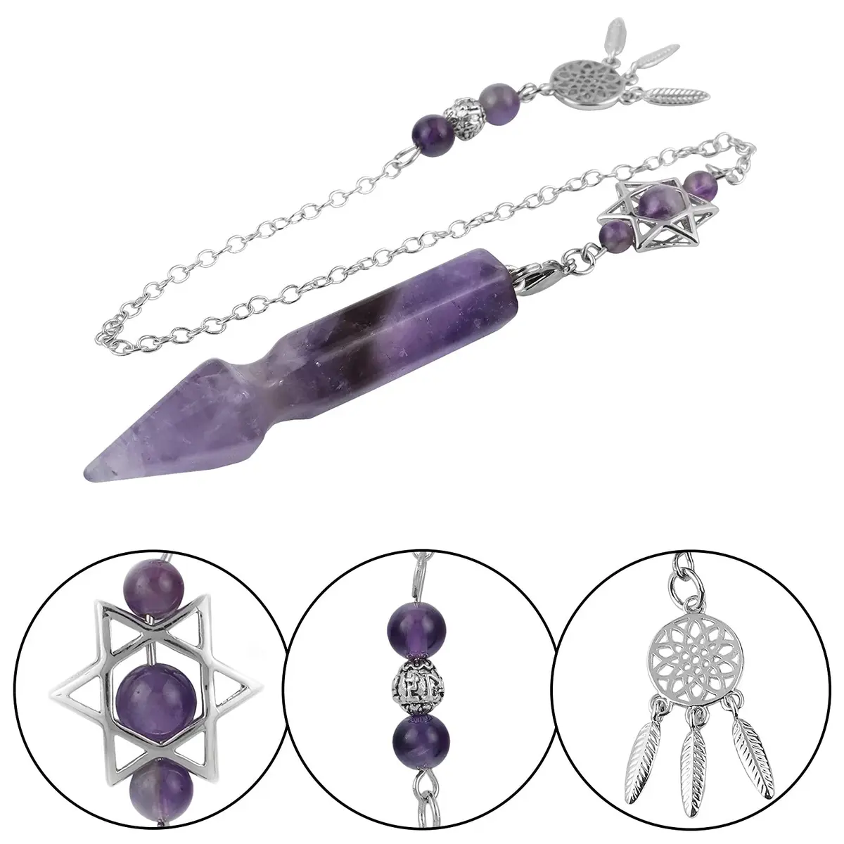 SUNYIK Amethyst Healing Crystal Point Pendulum 2.4'' | Divination & Protection with Unique Dreamcatcher - view 4