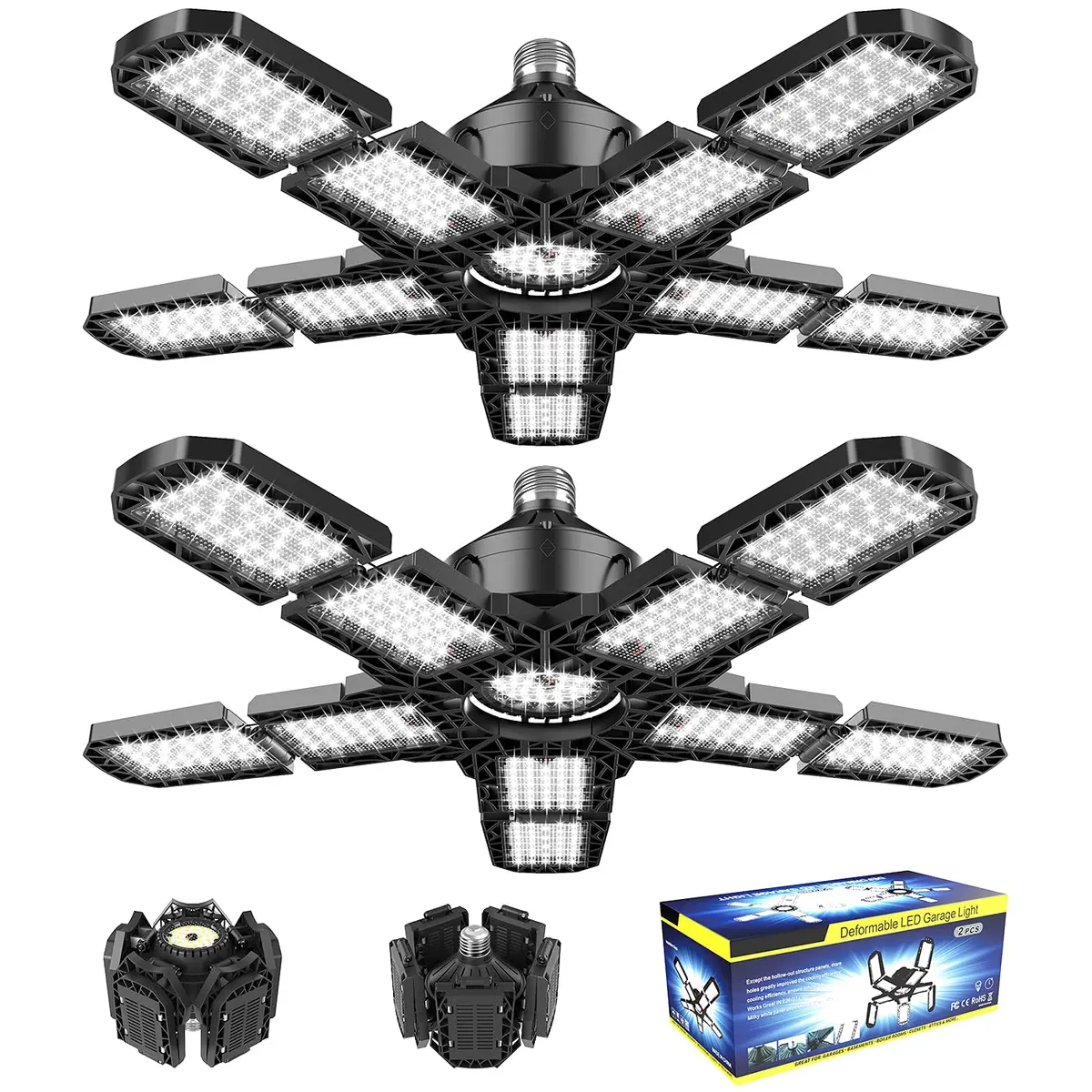 Nexillumi 2-Pack Led Garage Light 180W | 36,000LM Bright Ceiling LED with E26/E27 Base, 6000K Daylight, Adjustable Panels for Garage & Workshop - main product image