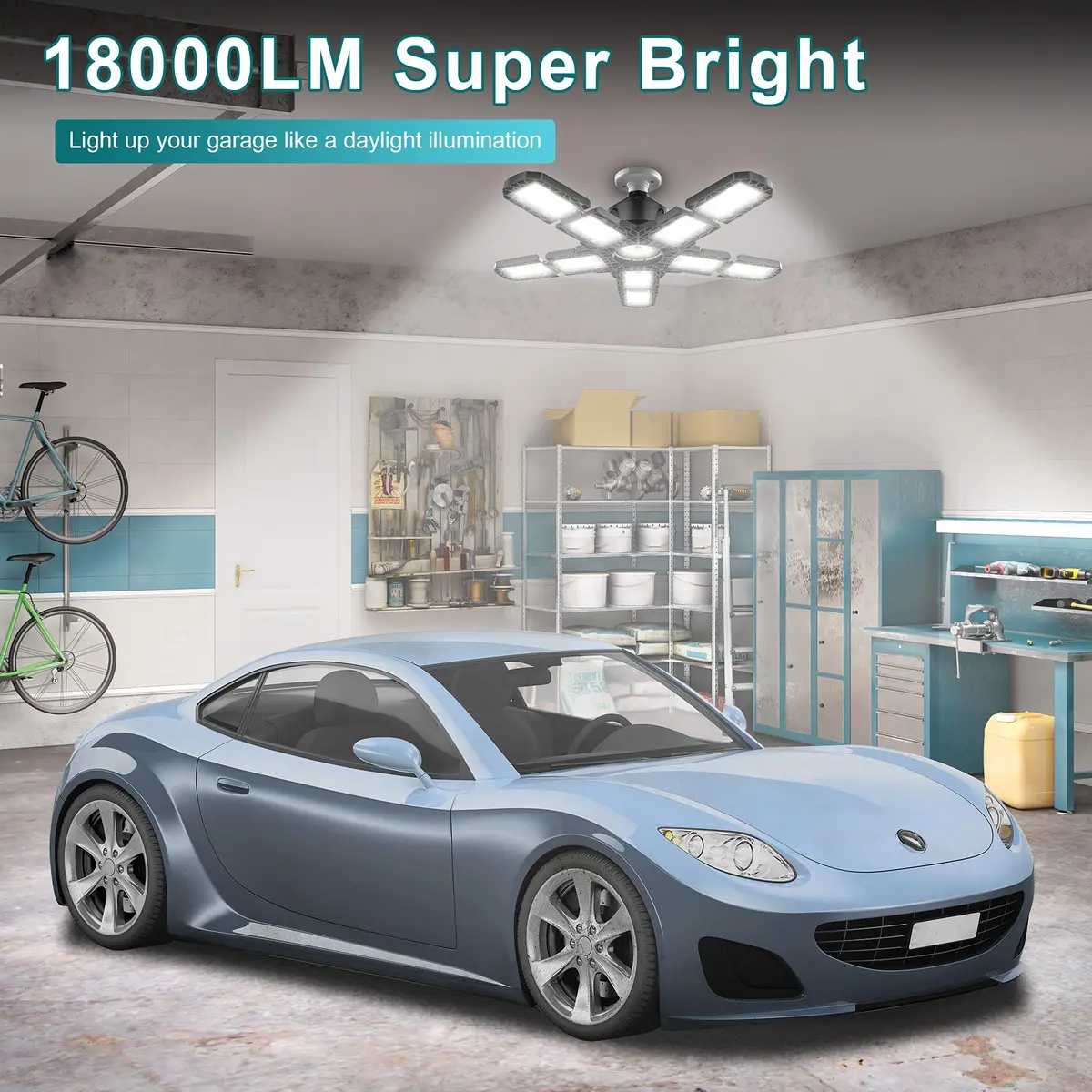 Nexillumi 2-Pack Led Garage Light 180W | 36,000LM Bright Ceiling LED with E26/E27 Base, 6000K Daylight, Adjustable Panels for Garage & Workshop - view 3