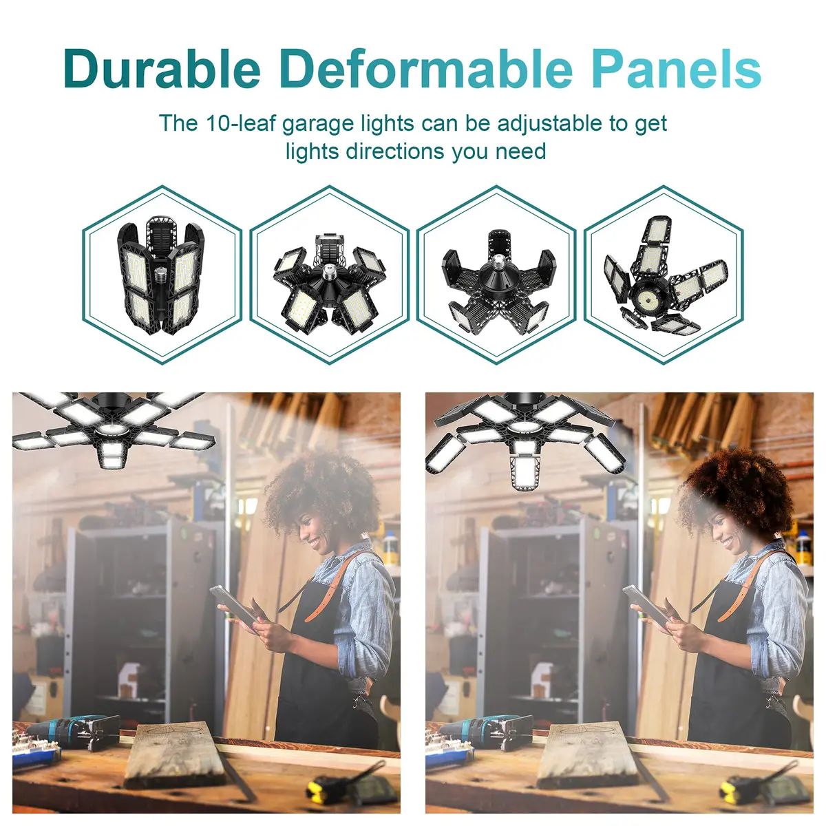Nexillumi 2-Pack Led Garage Light 180W | 36,000LM Bright Ceiling LED with E26/E27 Base, 6000K Daylight, Adjustable Panels for Garage & Workshop - view 4