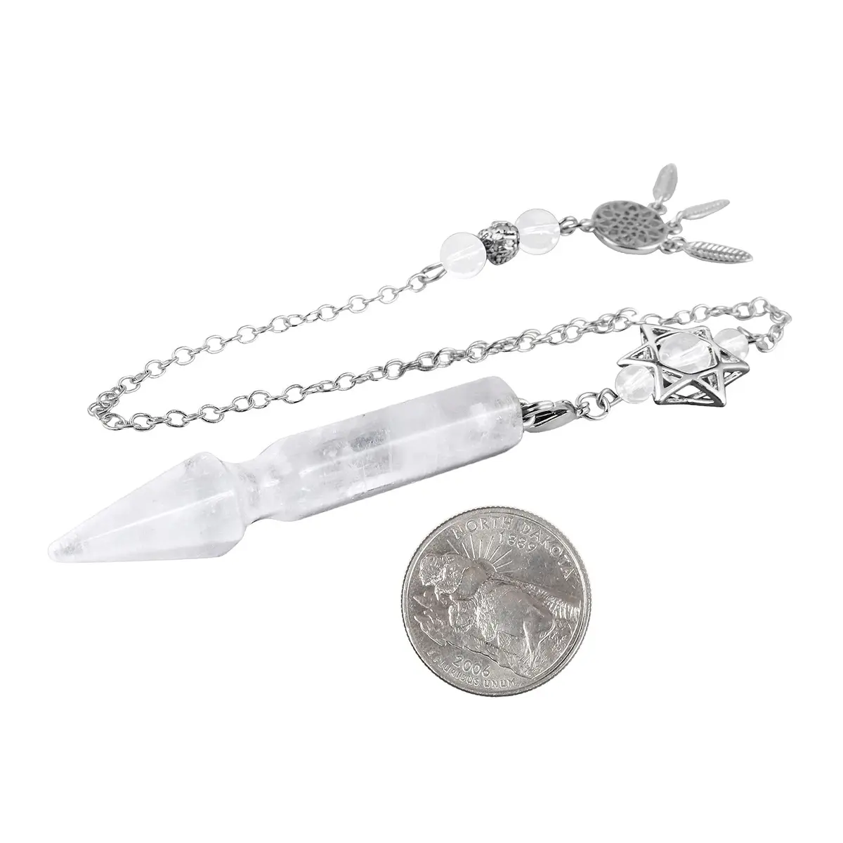 SUNYIK Rock Quartz Healing Crystal Point Pendulum for Dowsing Divination | Hexagonal Star & Dreamcatcher Necklace - view 5