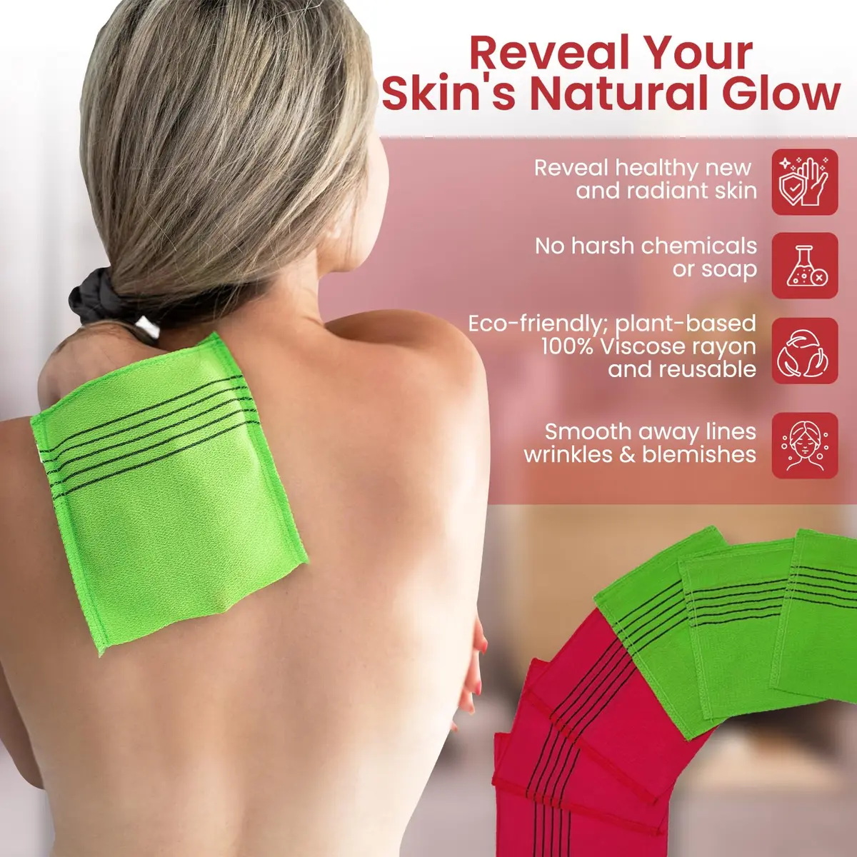 etreetowel Korean Exfoliating Bath Washcloth Mitt 6-Pack | Premium Viscose Rayon, Anti-Shrink - view 4