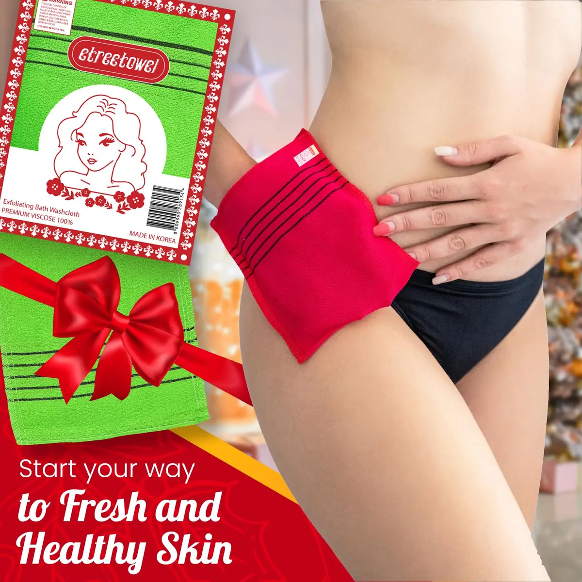 etreetowel Korean Exfoliating Bath Washcloth Mitt 6-Pack | Premium Viscose Rayon, Anti-Shrink - view 7
