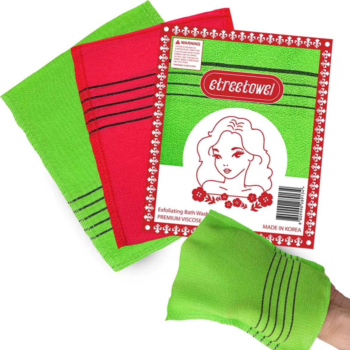 etreetowel Korean Exfoliating Bath Washcloth Mitt 6-Pack | Premium Viscose Rayon, Anti-Shrink - view 8