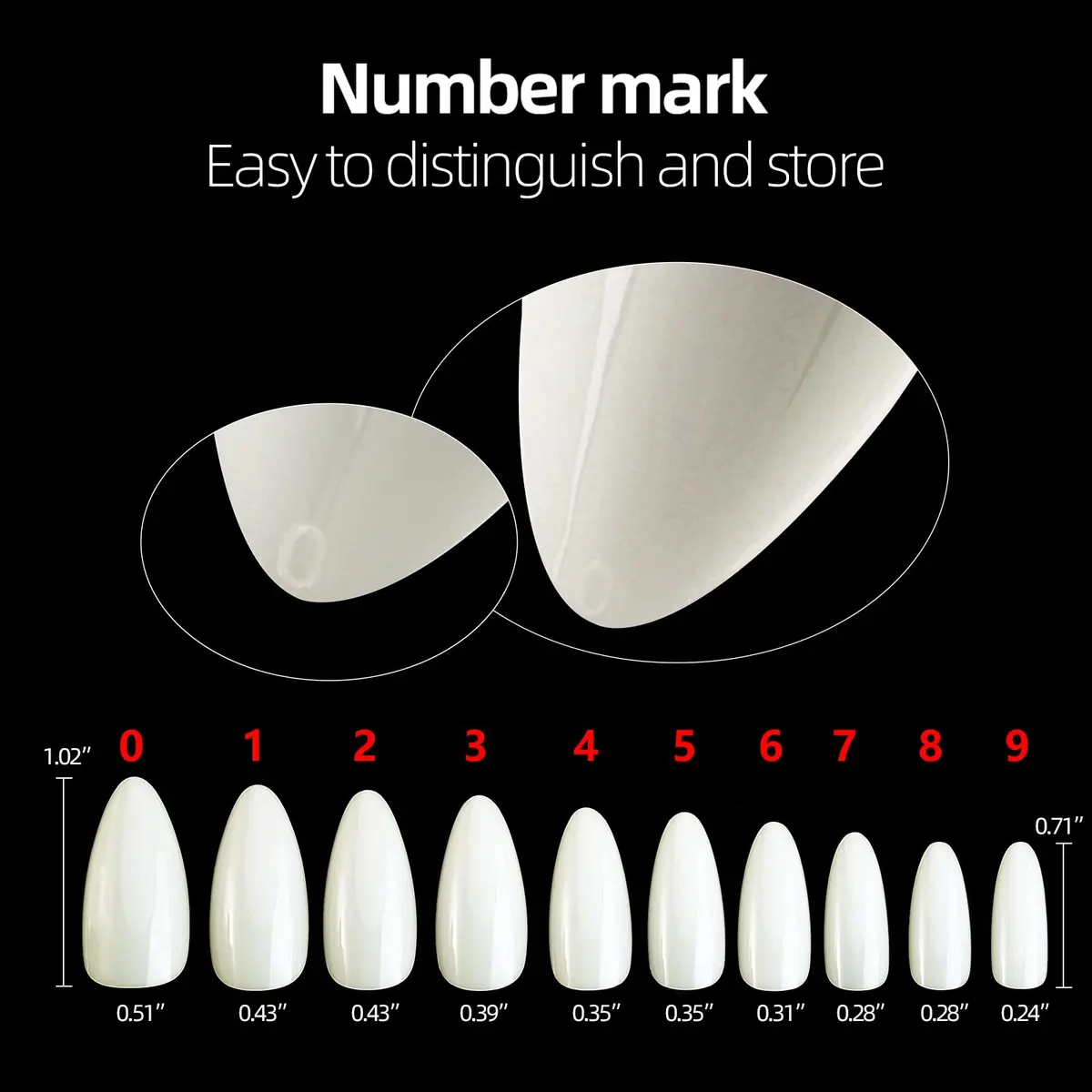 Ohlove False Nail Tips 500Pcs Medium Almond Full Cover Clear Acrylic Nails for DIY Nail Art, 10 Sizes - view 2