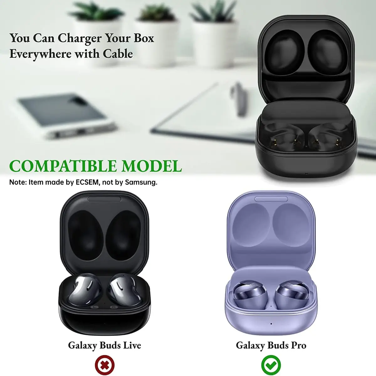 E ECSEM Replacement Charging Case for Samsung Galaxy Buds Pro SM-R190 | Wired USB Charging Accessory (70-120c) - view 2