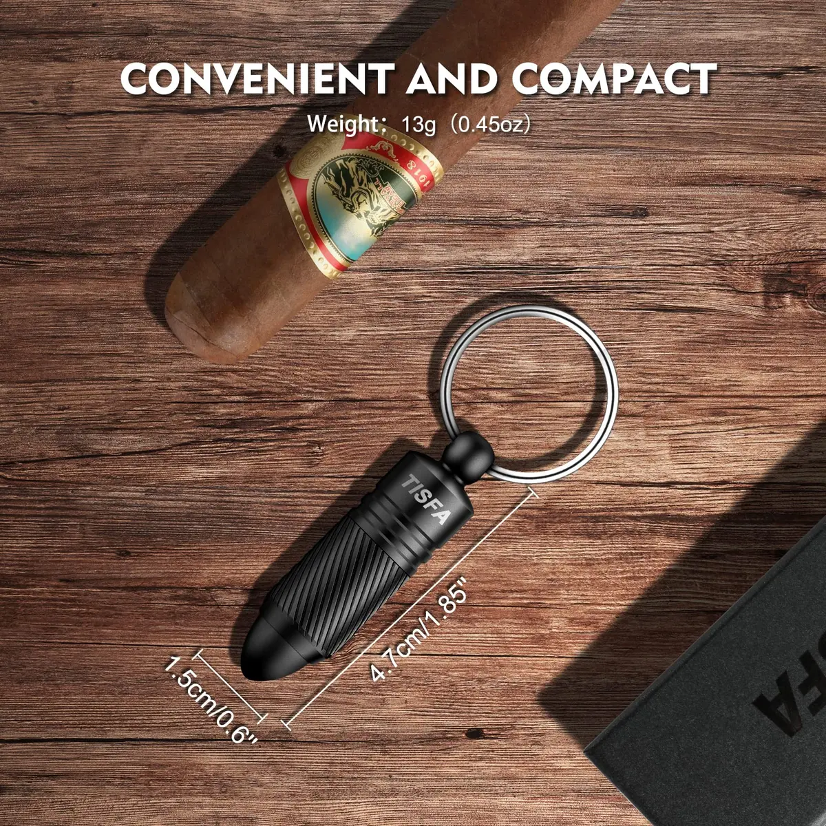 TISFA Portable Cigar Punch Cutter with 8mm Hole, Stainless Steel, Black | Screw-Out Design for Easy Carry - view 4