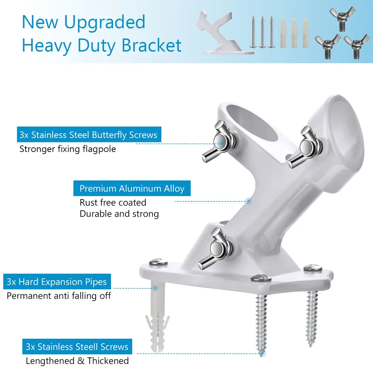 Haoridul Heavy Duty Flag Pole Holder Mount 1" Inner Diameter | Rust Free Aluminum with 3 Butterfly Screws - view 2