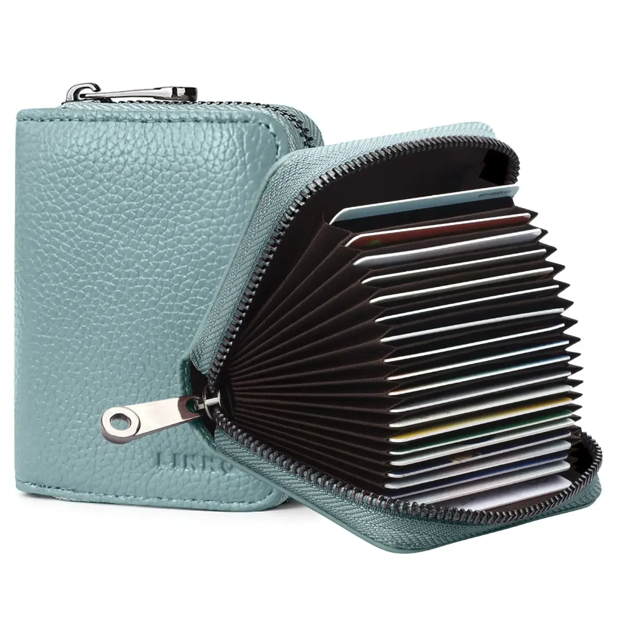 Linno RFID Credit Card Holder Genuine Leather Small Wallet for Women or Men with Zipper | 20 Slots Accordion Style - main product image