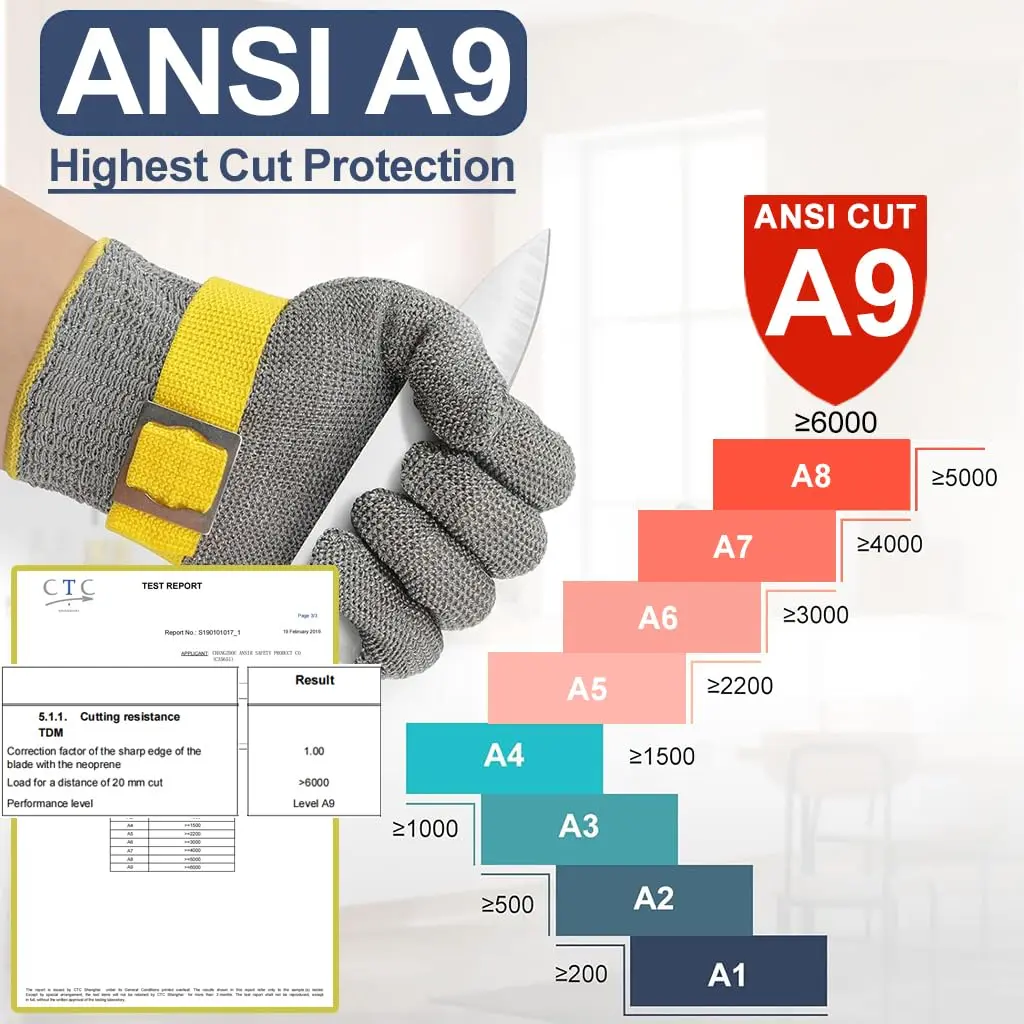 Dowellife ANSI A9 Cut Resistant Gloves X-Large | Food Grade Stainless Steel Mesh for Butcher, Kitchen, Oyster Shucking - view 2