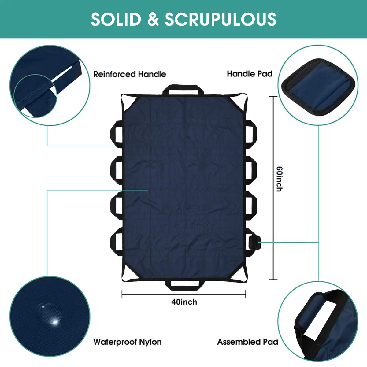 TINFAU Positioning Bed Pad with Handles 60" x 40" (152cm x 102cm) | Waterproof Glide Sheet for Patient Transfer - view 3
