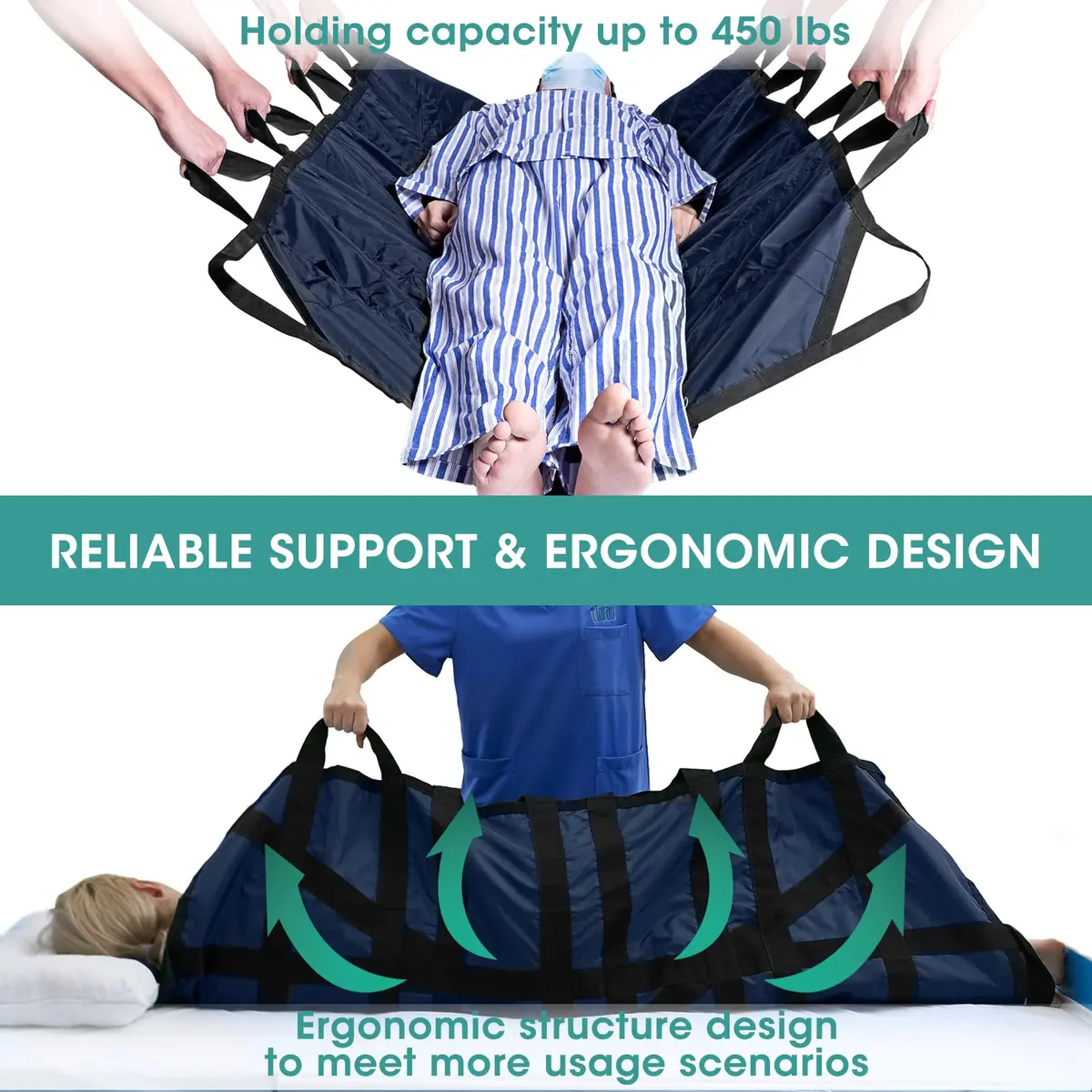 TINFAU Positioning Bed Pad with Handles 60" x 40" (152cm x 102cm) | Waterproof Glide Sheet for Patient Transfer - view 4
