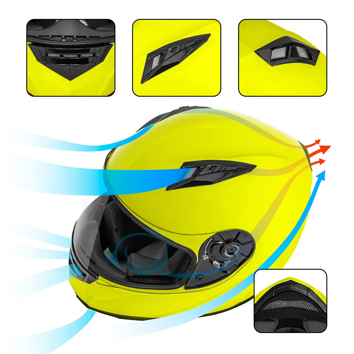 VCAN VX Full Face Motorcycle Helmet Yellow Large | Lightweight DOT & ECE Approved - view 5