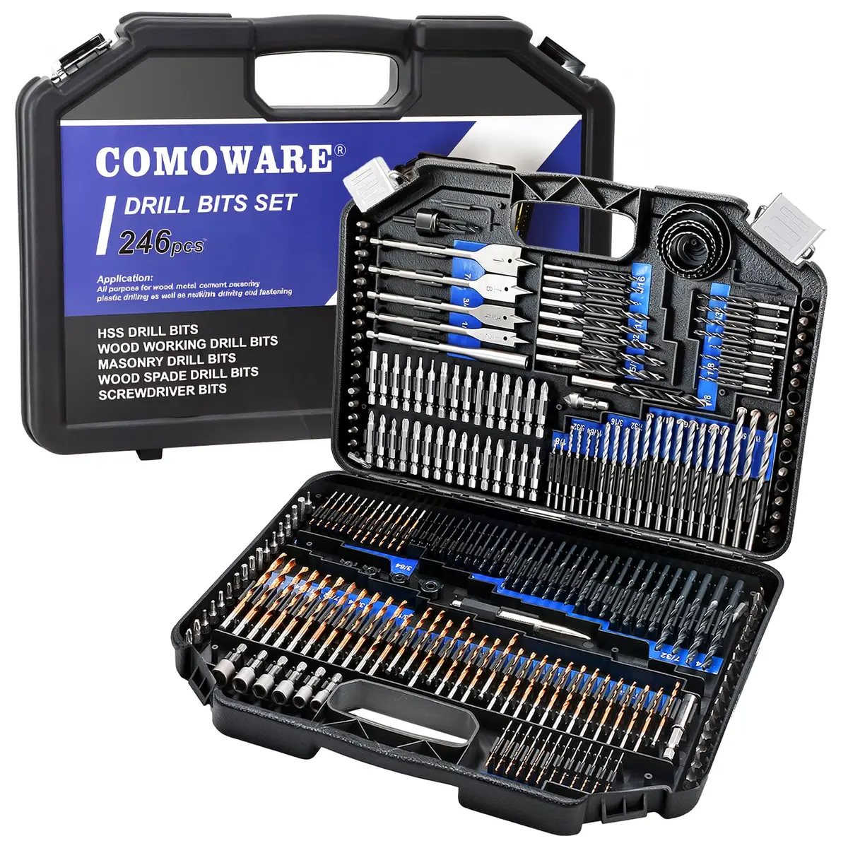COMOWARE 246-Piece Drill Bit and Screwdriver Set | For Wood, Metal, Masonry, Cement & Screws - main product image