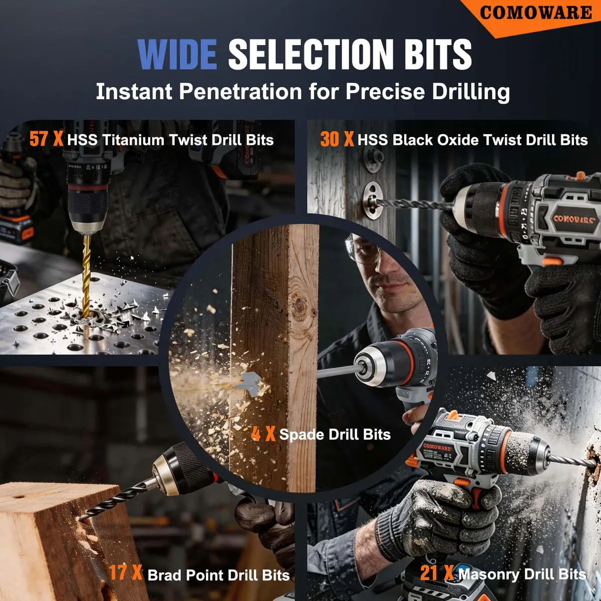 COMOWARE 246-Piece Drill Bit and Screwdriver Set | For Wood, Metal, Masonry, Cement & Screws - view 3