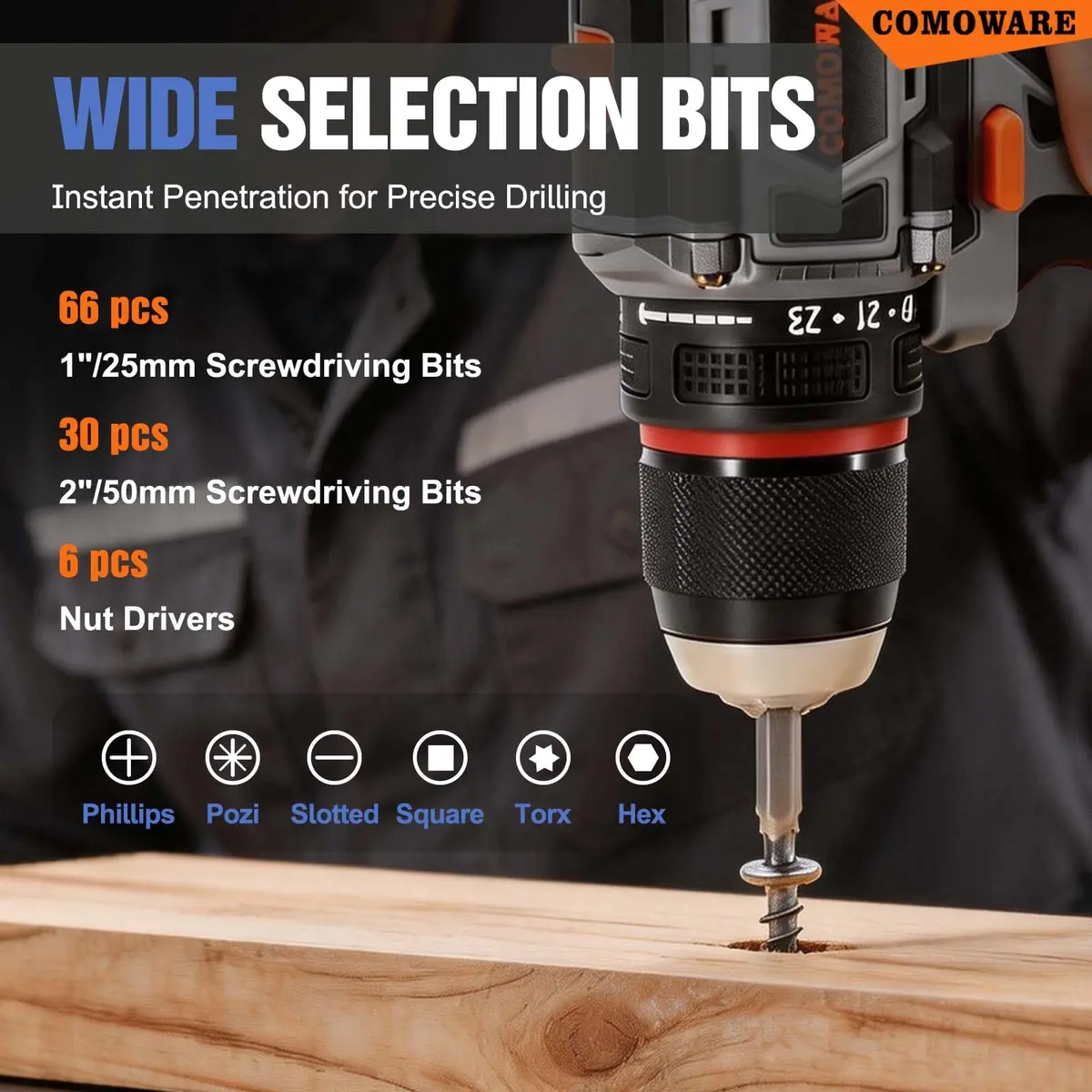 COMOWARE 246-Piece Drill Bit and Screwdriver Set | For Wood, Metal, Masonry, Cement & Screws - view 4