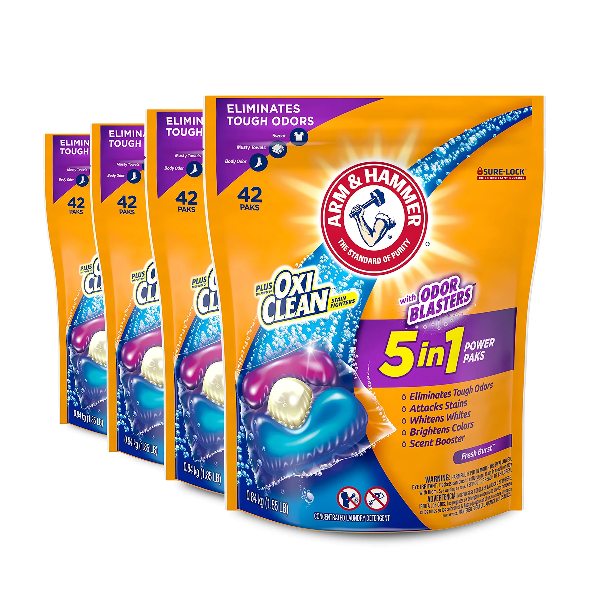 Arm & Hammer Plus Odor Blasters 5in1 Laundry Detergent Paks, 168 Count | USA Imported Odor Elimination - main product image
