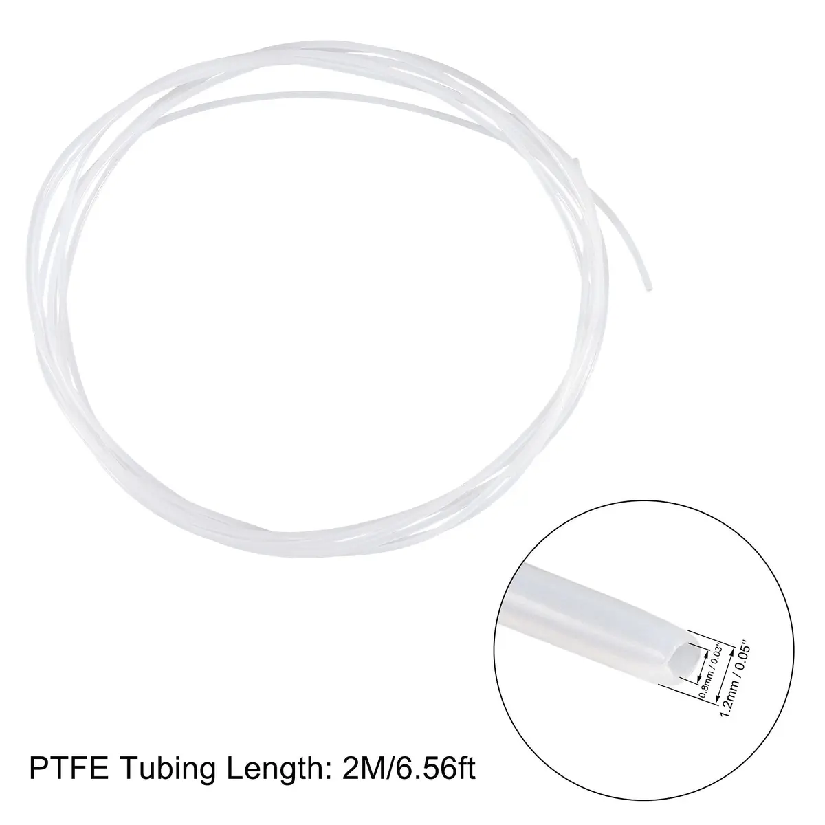 uxcell PTFE Tubing Hose High Temperature 0.8mm/0.03''ID x 1.2mm/0.05''OD 6.56ft | Corrosion & Insulation Resistance - view 2