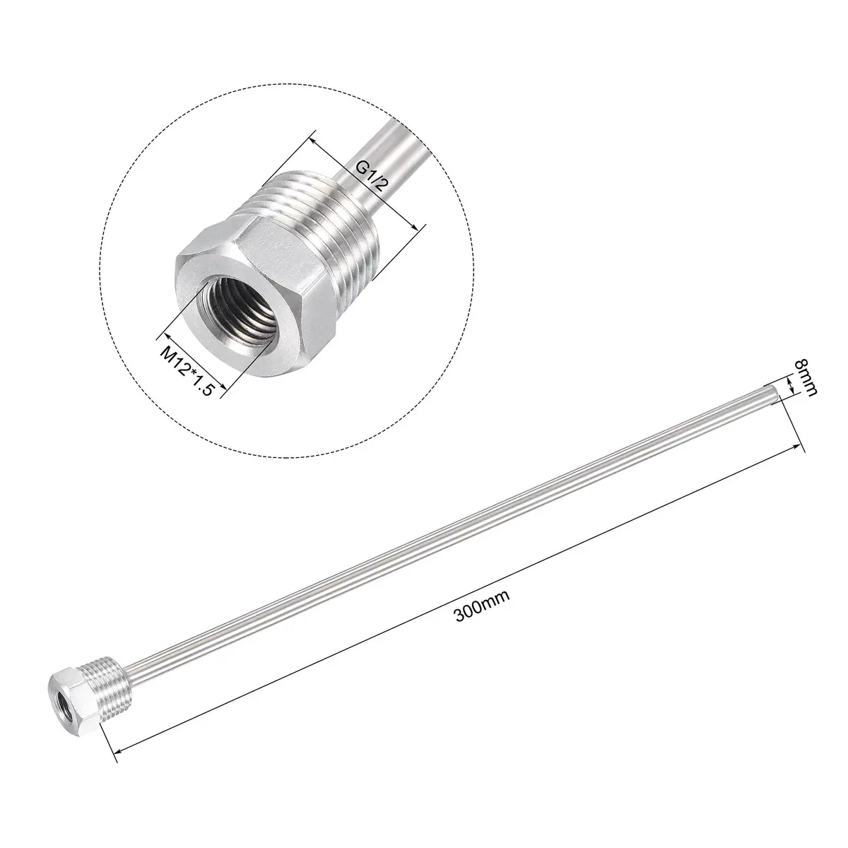 uxcell 8mm Dia G1/2 Thermowell Stainless Steel 304 300mm Length | Weldless Thermowell for Beer Fermenter - view 2
