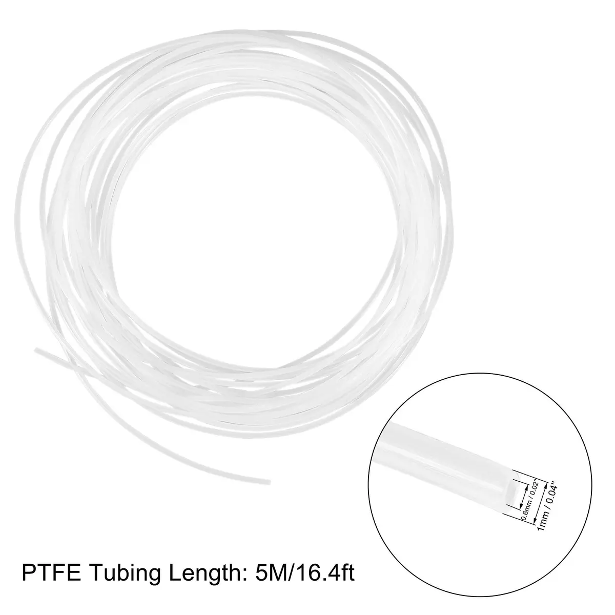 uxcell PTFE Tubing Hose 0.6mm/0.02''ID x 1mm/0.04''OD 16.4ft | High Temp, Corrosion Resistant - view 2