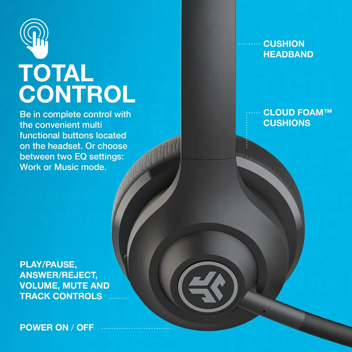 JLab Go Work Wireless Headset with Microphone | 45+ Hour Playtime, Bluetooth Multipoint, Wired/Wireless - view 6