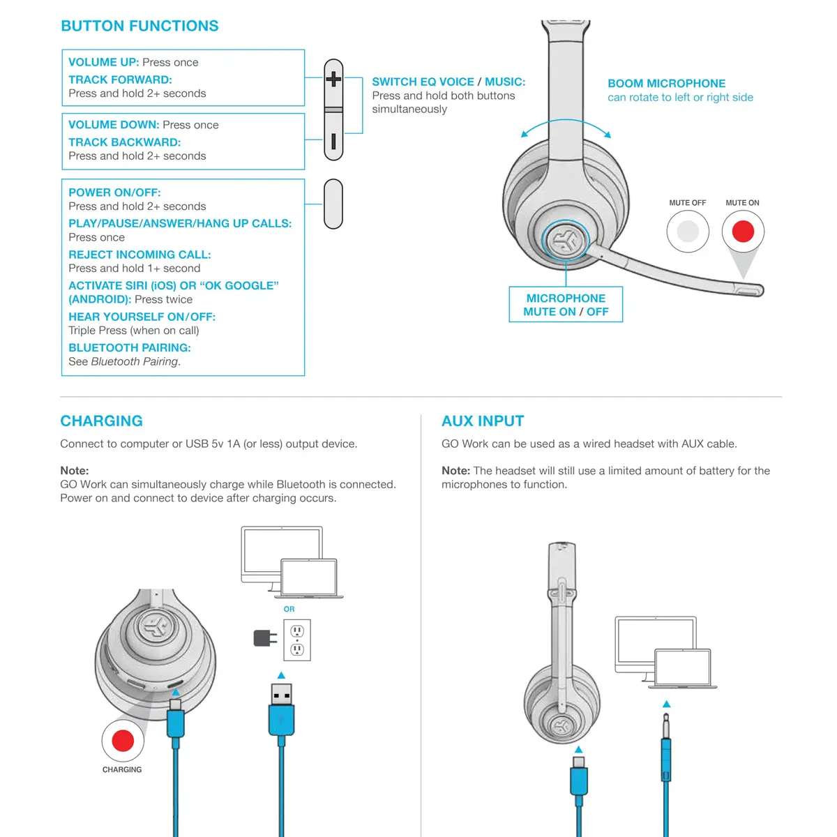 JLab Go Work Wireless Headset with Microphone | 45+ Hour Playtime, Bluetooth Multipoint, Wired/Wireless - view 8
