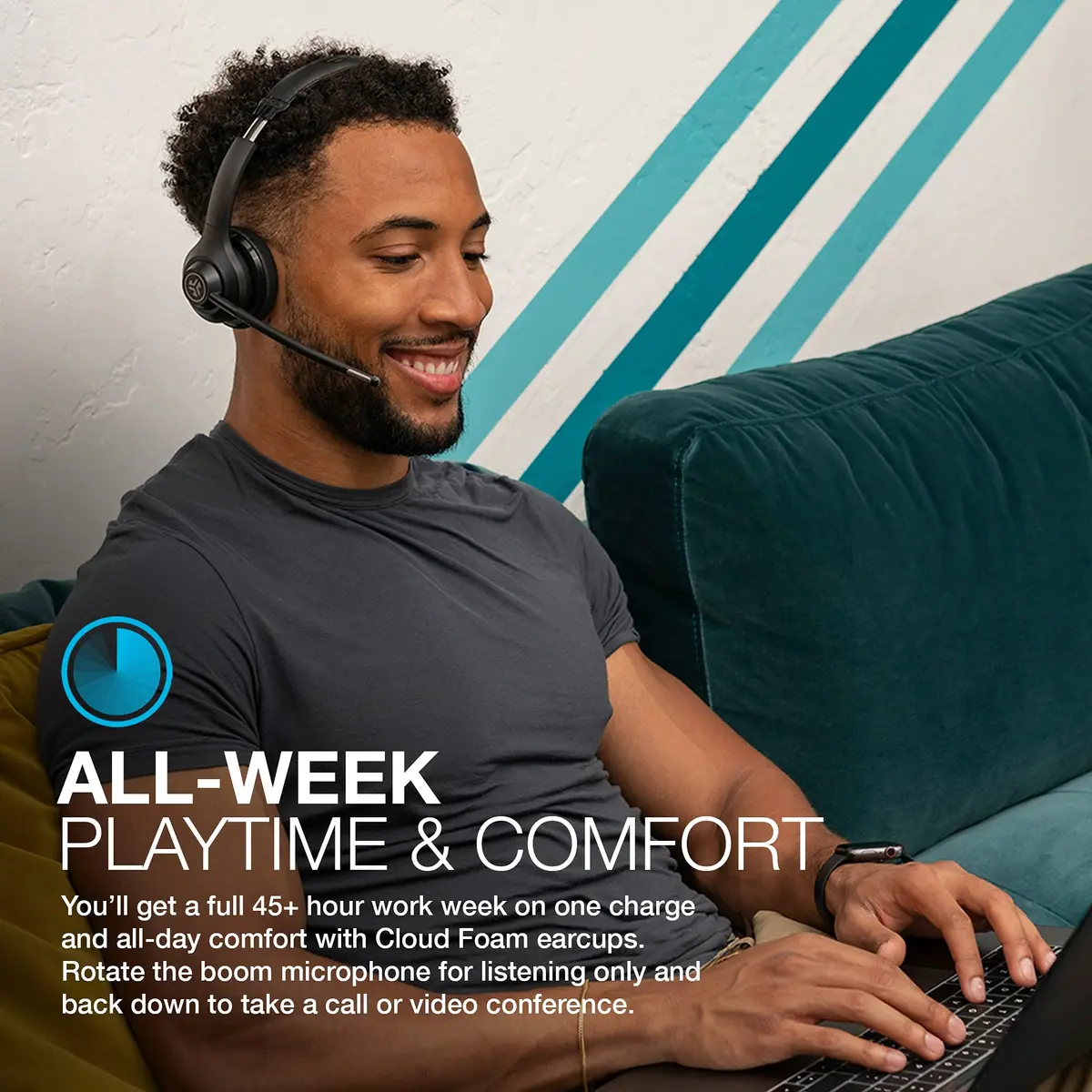 JLab Go Work Wireless Headset with Microphone | 45+ Hour Playtime, Bluetooth Multipoint, Wired/Wireless - view 3