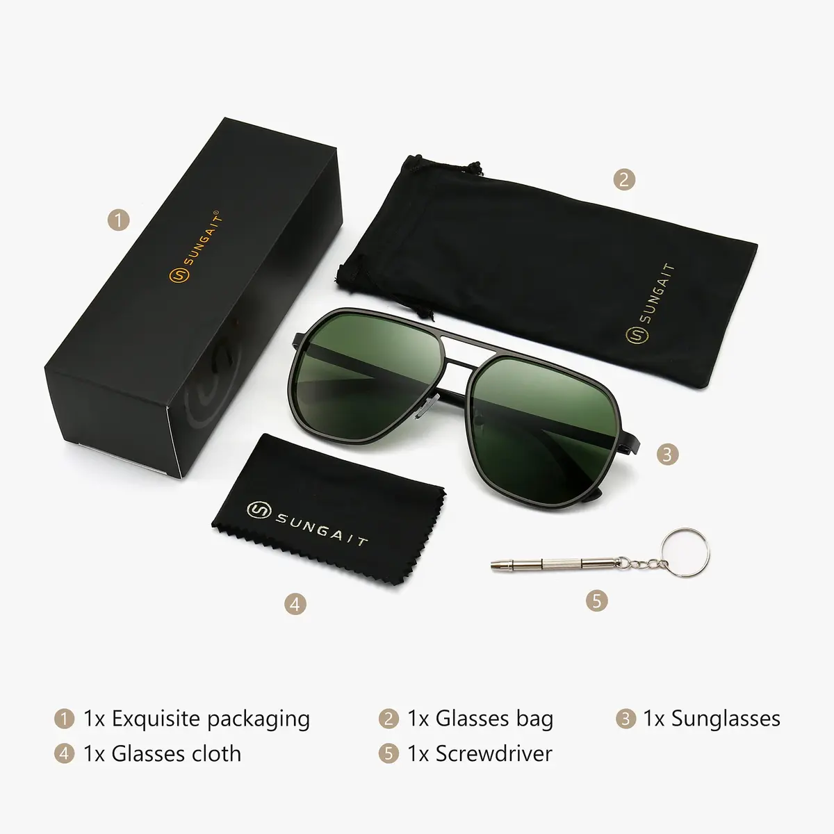 SUNGAIT Polygon Aviator Sunglasses for Men Polarized UV Protection | Trendy Retro Square Shades (53mm/60mm) - view 6