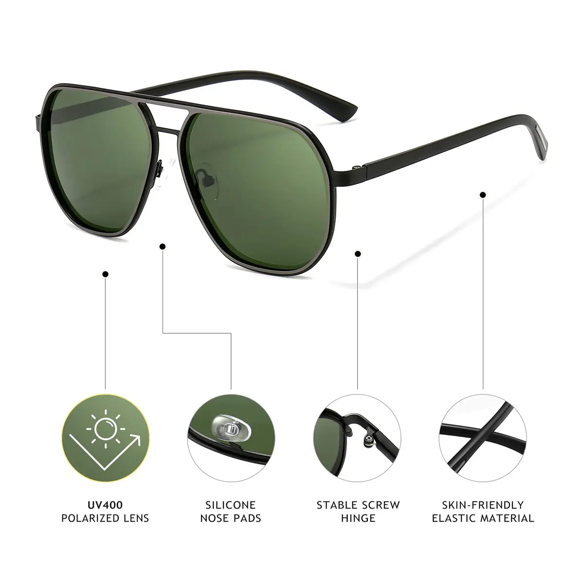 SUNGAIT Polygon Aviator Sunglasses for Men Polarized UV Protection | Trendy Retro Square Shades (53mm/60mm) - view 2