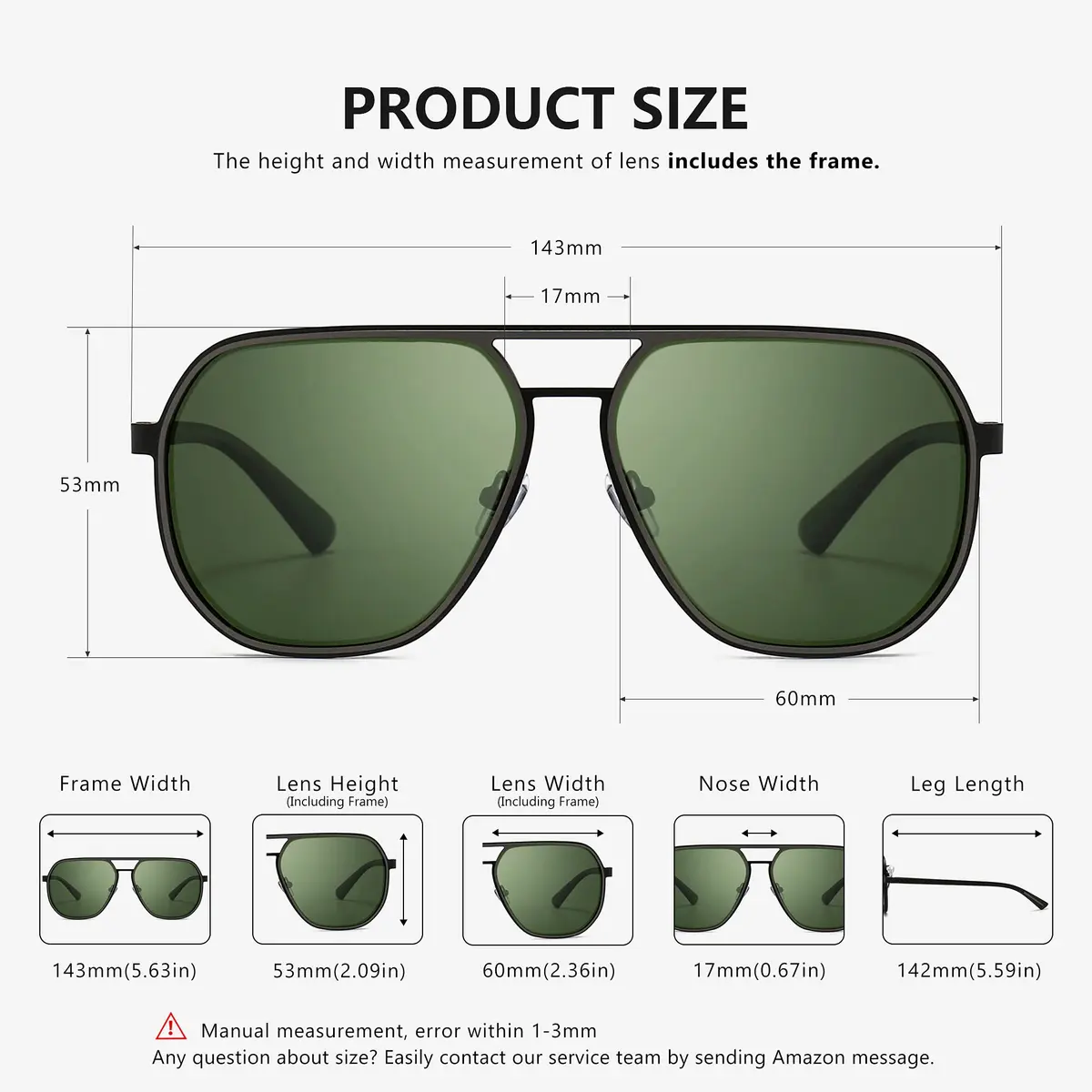 SUNGAIT Polygon Aviator Sunglasses for Men Polarized UV Protection | Trendy Retro Square Shades (53mm/60mm) - view 4