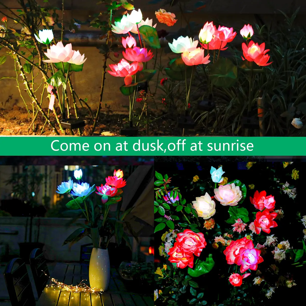 TONULAX Solar Garden Lights Lotus Flower 4 Pack | 7 Color Changing Outdoor Path Lights - view 6