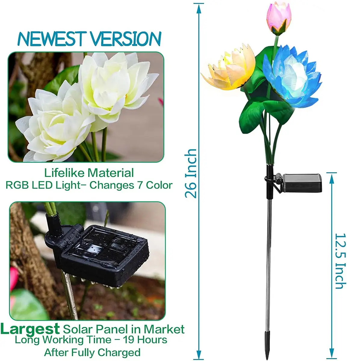 TONULAX Solar Garden Lights Lotus Flower 4 Pack | 7 Color Changing Outdoor Path Lights - view 2