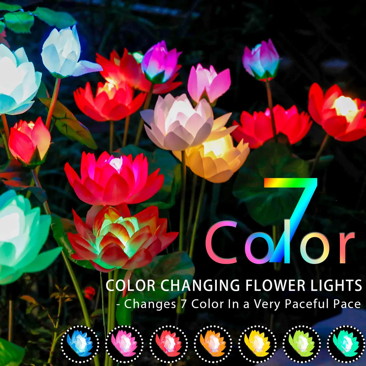 TONULAX Solar Garden Lights Lotus Flower 4 Pack | 7 Color Changing Outdoor Path Lights - view 4